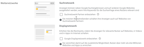 Suchnetzwerk und Displaynetzwerk abwaehlen